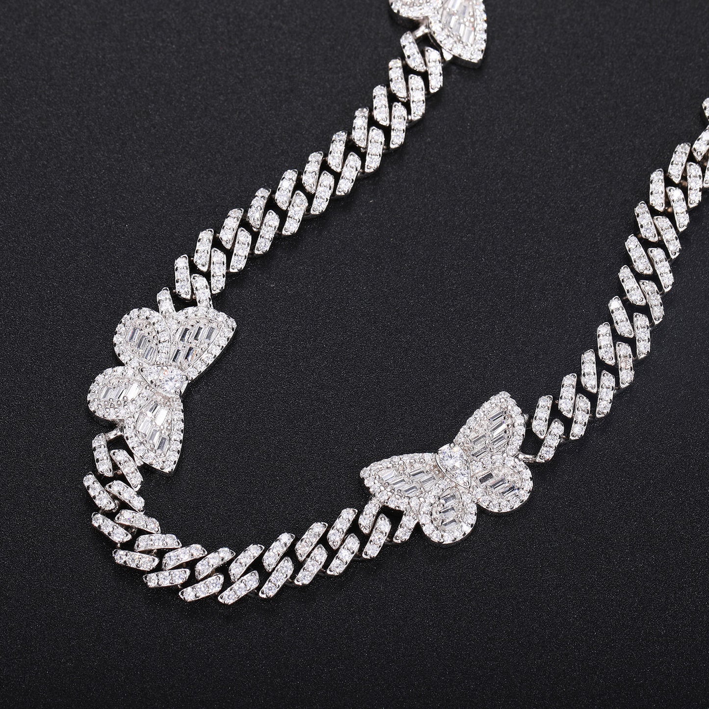 Iced Out Butterfly Cuban Link Chain Bracelet in White Silver Tone with Cubic Zirconia product image