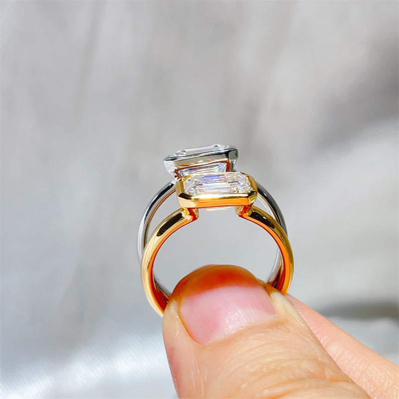 2 Carat Emerald Cut Moissanite Ring for Women, S925 Polished Bezel Set Promise Engagement Ring product image
