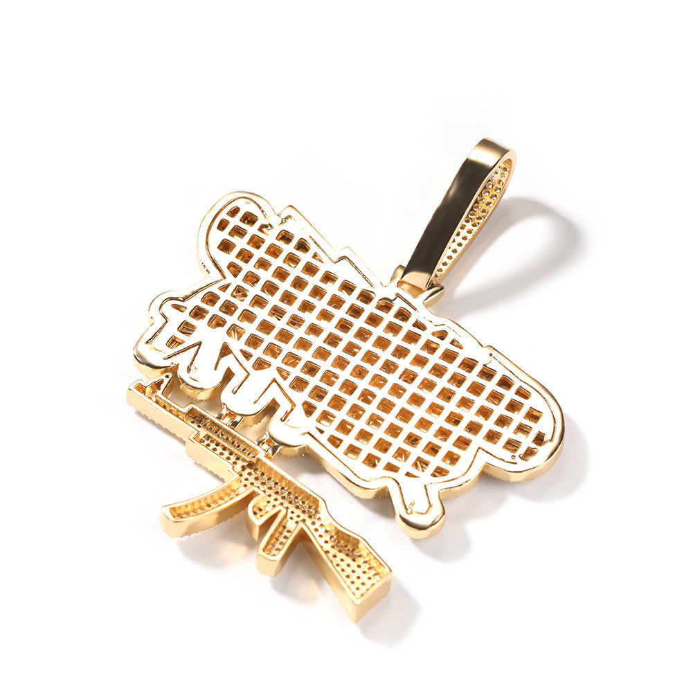 Iced Out English Letter Pendant Necklace with 24 Inch Twist Chain - Gold Plated or Silver Plated Hip Hop Statement Chain