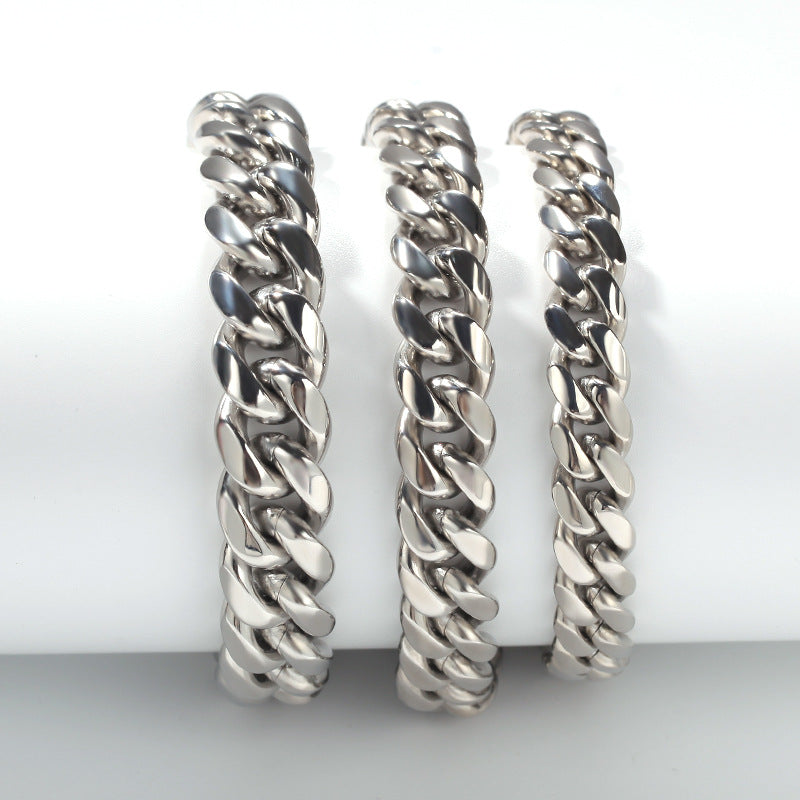 Men’s Stainless Steel Cuban Link Chain Bracelet, Gold & Silver Plated Hip Hop Statement Bracelet, 8mm 10mm 12mm 14mm