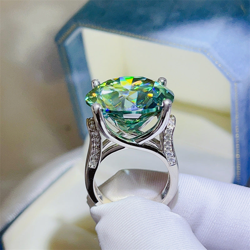 Green Moissanite Ring for Women, Geometric U-Shape Solitaire Engagement Ring product image