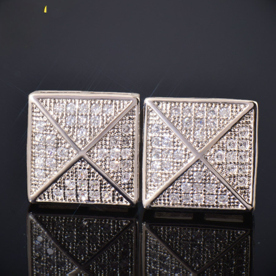 Iced Out Square Stud Earrings for Men Unisex Hip Hop Style