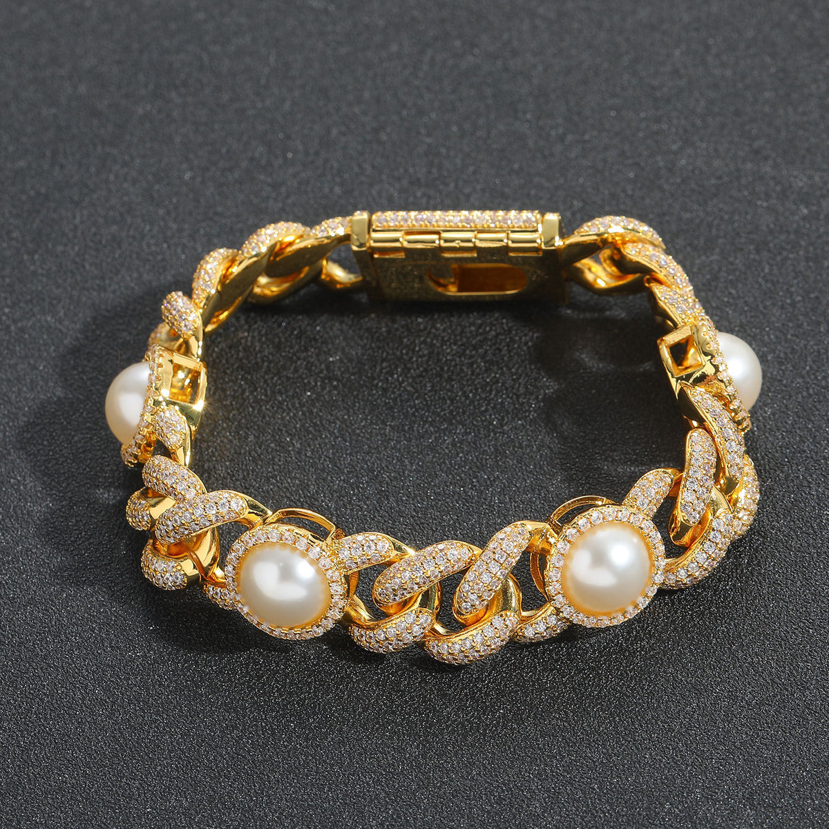 Hip Hop Light Luxury Cuban Link Bubble Pearl Bracelet for Men product image
