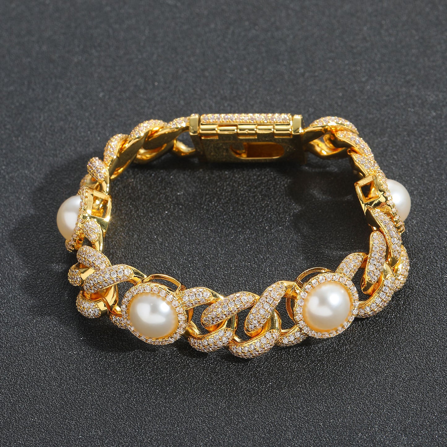Hip Hop Light Luxury Cuban Link Bubble Pearl Bracelet for Men