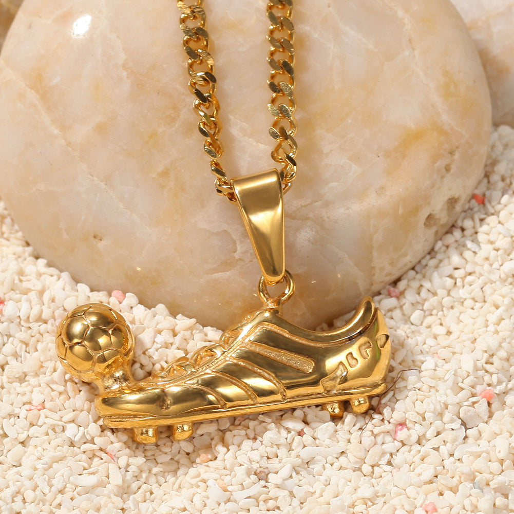 Gold or Silver Plated Stainless Steel Soccer Boot Pendant Necklace with 24 Inch Cuban or Twist Chain product image