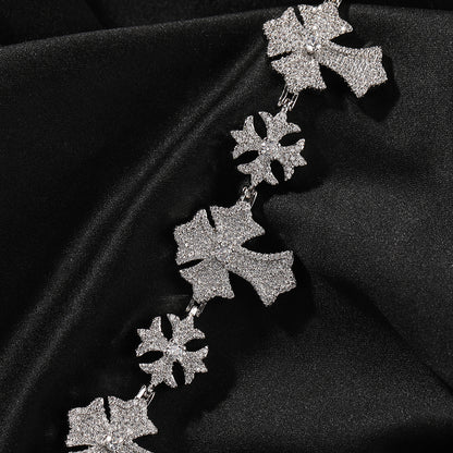 Iced Snowflake Cuban Link Bracelet for Women & Men - Cubic Zirconia Copper Chain Bracelet in Gold or Silver, 7inch/8inch