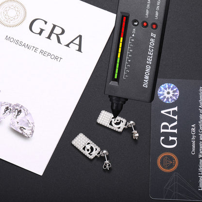 Unisex Silver Tone Geometric Snake Stud Earrings with Moissanite Accent