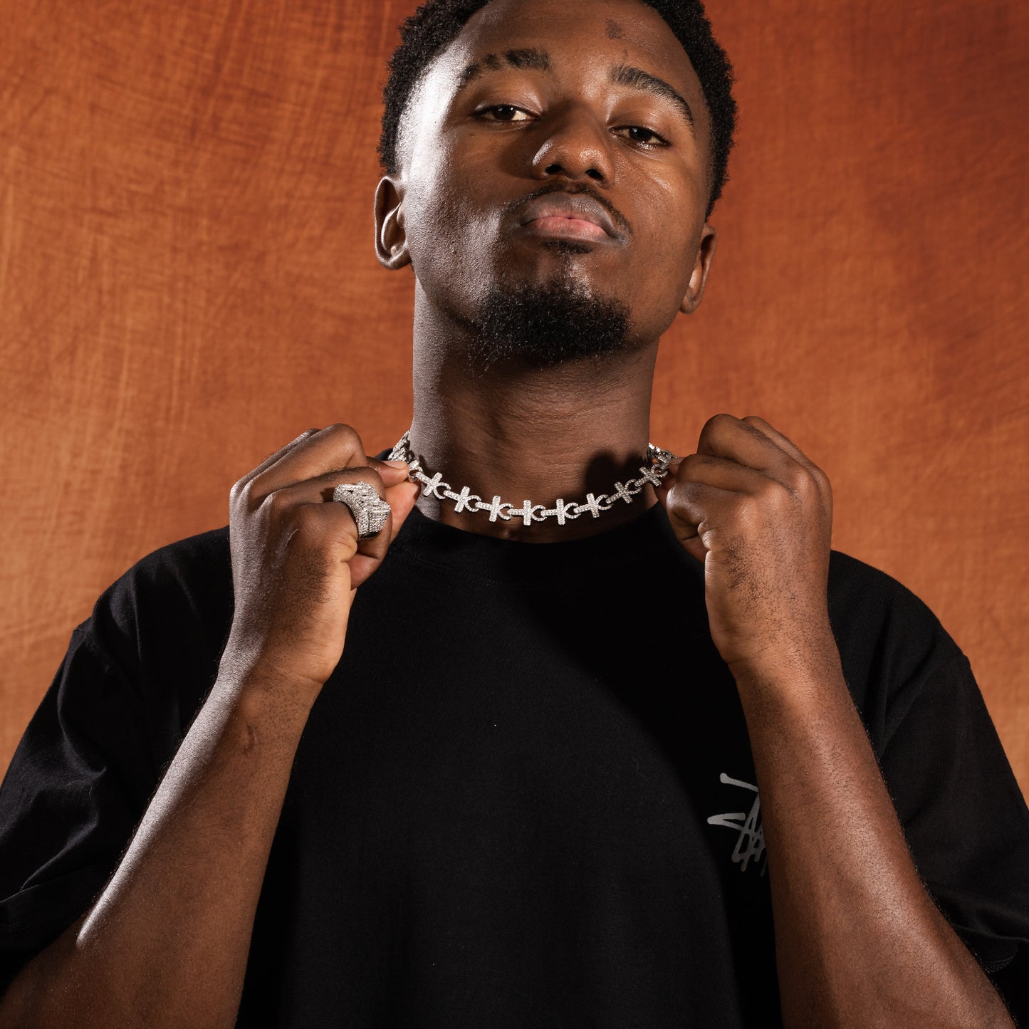 Men’s Cross Cubic Zirconia Chain Necklace & Bracelet Set in Gold or Silver Tone