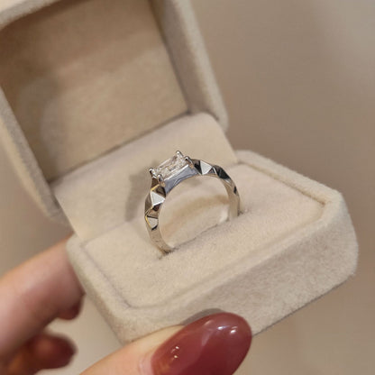 1ct Radiant Cut Moissanite Solitaire Ring, Geometric S925 Silver Band