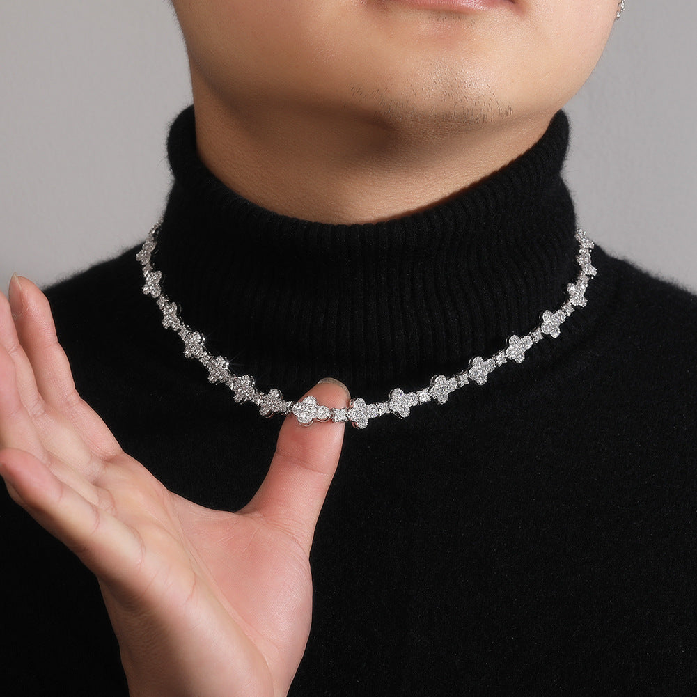 Iced Geometric Line Necklace for Women & Men - Cubic Zirconia Hip Hop Statement Chain in Gold or Silver, 16/18/20 Inch