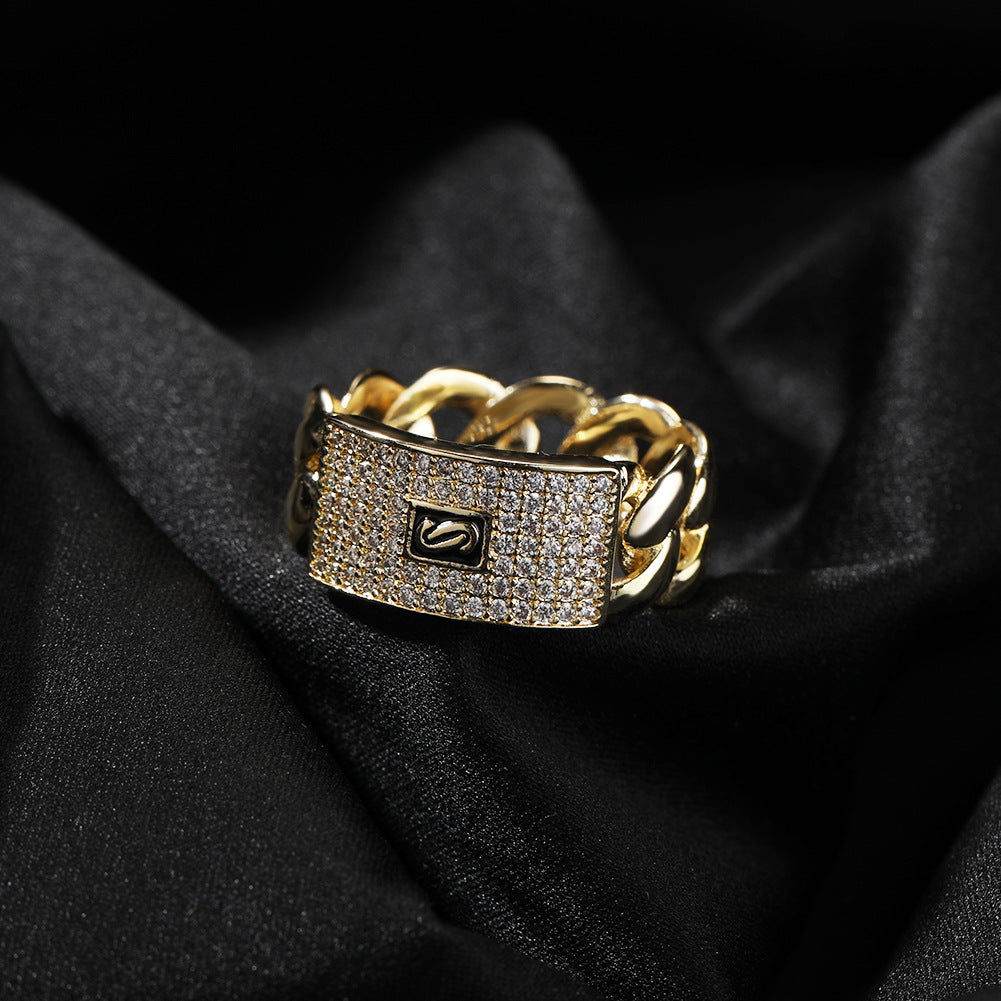 Unisex 14K Gold Plated Square Cubic Zirconia Statement Ring