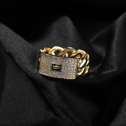 Unisex 14K Gold Plated Square Cubic Zirconia Statement Ring
