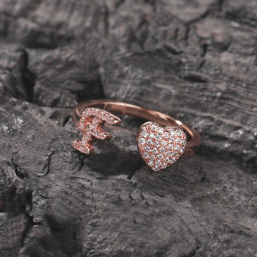 Adjustable Heart Cubic Zirconia Open Ring for Women & Men in Gold, Silver or Rose Gold