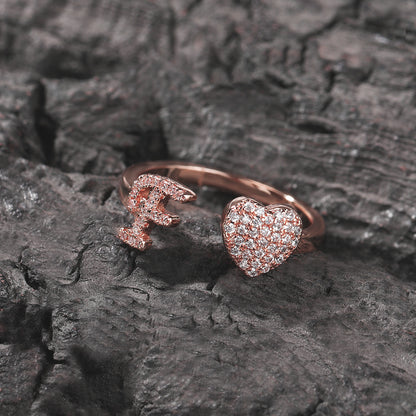Adjustable Heart Cubic Zirconia Open Ring for Women & Men in Gold, Silver or Rose Gold