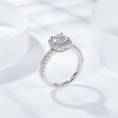 Moissanite Halo Ring for Women, 925 Sterling Silver Cushion Cut Engagement Ring