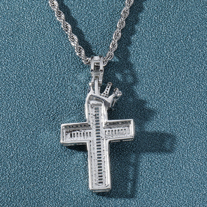 Hip Hop Vintage Cross Crown Copper Pendant Necklace for Men and Women
