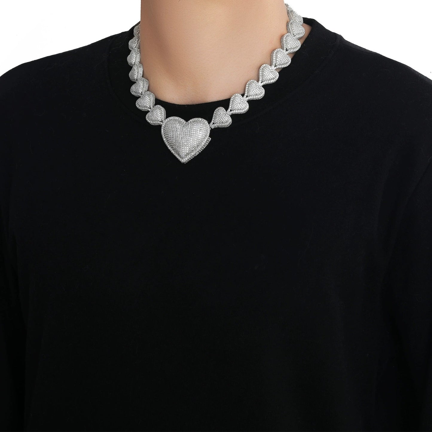 Hip Hop Heart Cubic Zirconia Necklace for Men