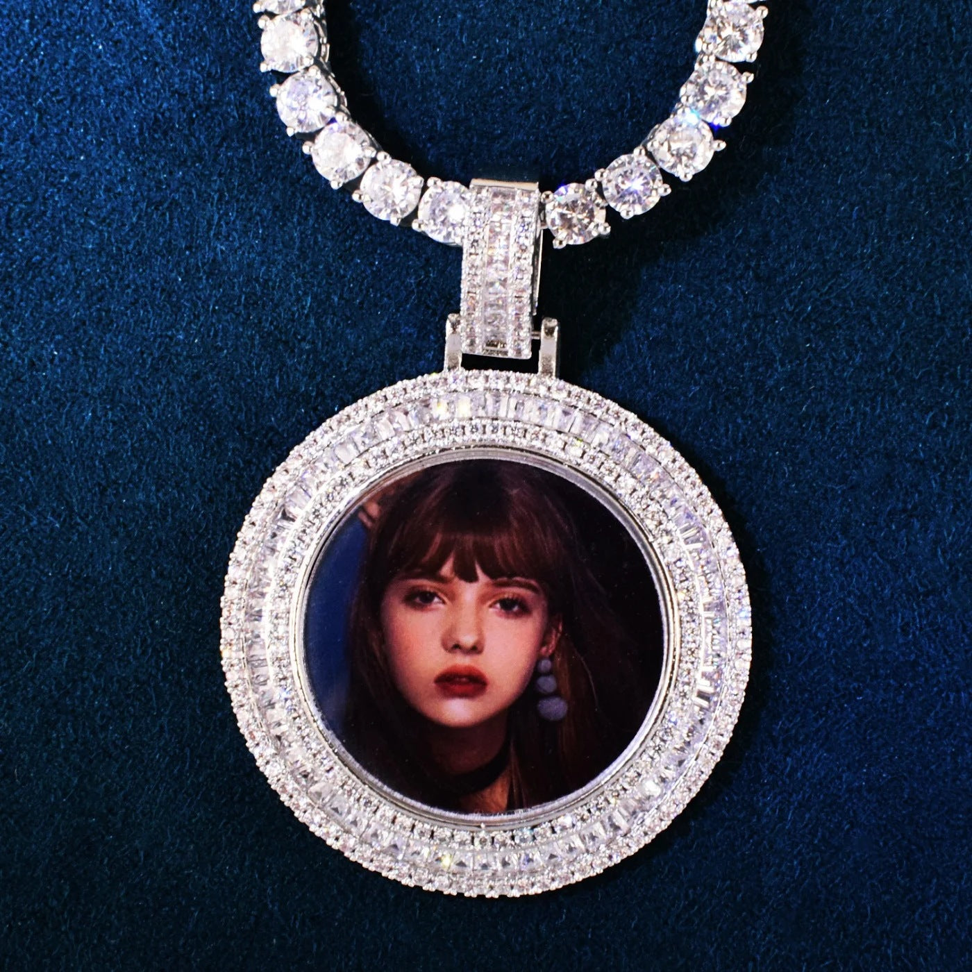 Unisex Iced Out Photo Frame Pendant Necklace