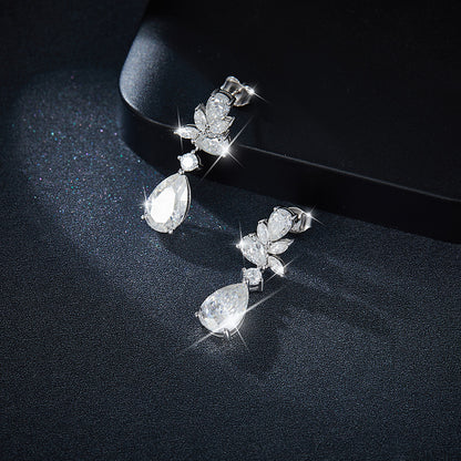 Moissanite Drop Earrings for Women, Pear Leaf Stud Dangle Earrings