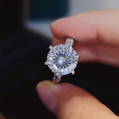 5 Carat Moissanite Ring for Women, Round Solitaire Six-Prong Engagement Ring
