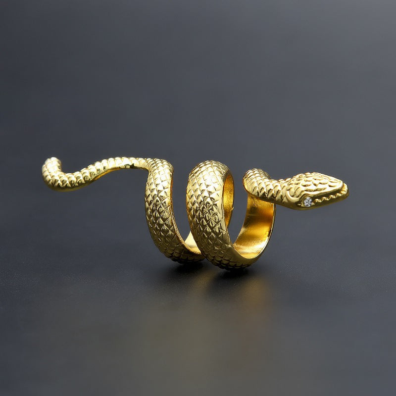 Unisex Snake Statement Ring – Gold Plated or Silver Plated Hip Hop Style Wrap Ring, Size 8 product image