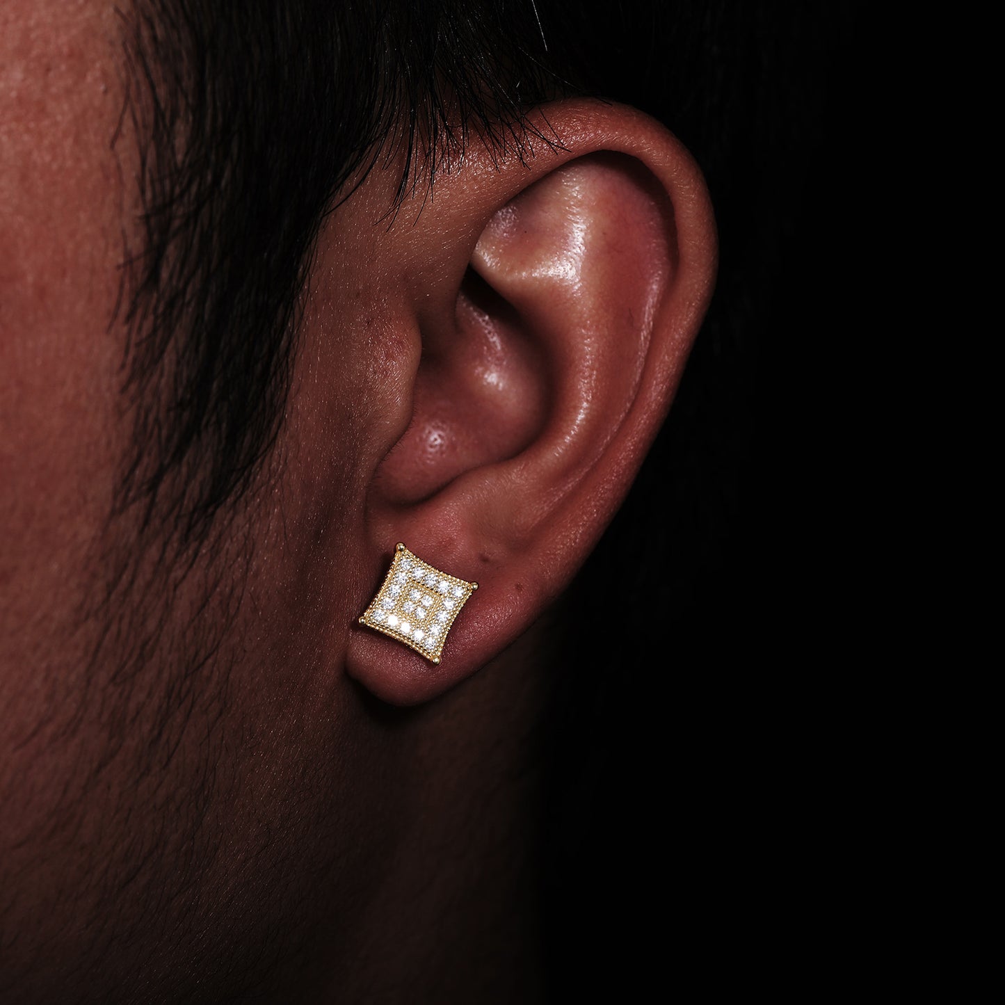 Geometric Square Pavé Stud Earrings, Hip Hop Style Unisex Sparkle Earrings product image