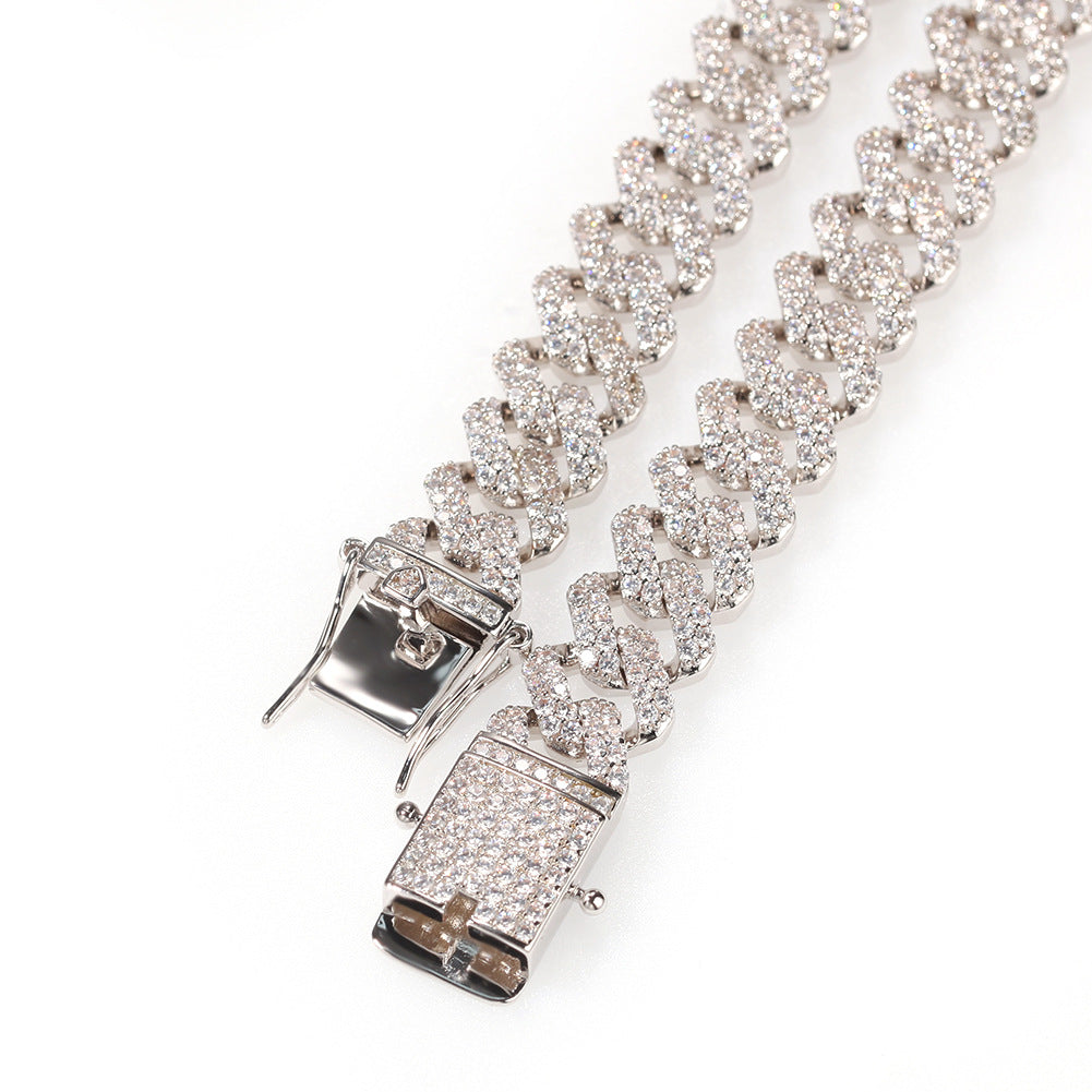 Unisex Iced Cuban Link Necklace with Cubic Zirconia Pendant Chain in Gold or Silver