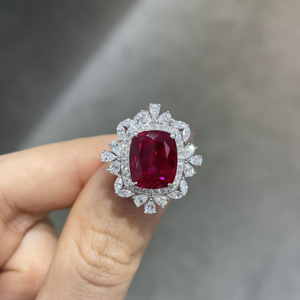 Cultivated Red Ruby Jewelry Set, S925 Silver Earrings and Pendant, Cushion-Cut Floral Design product image