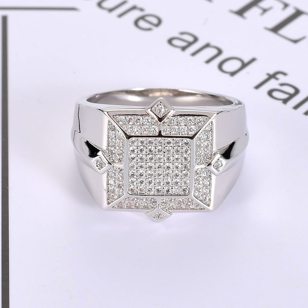 Hip Hop Geometric Cubic Zirconia Ring for Men