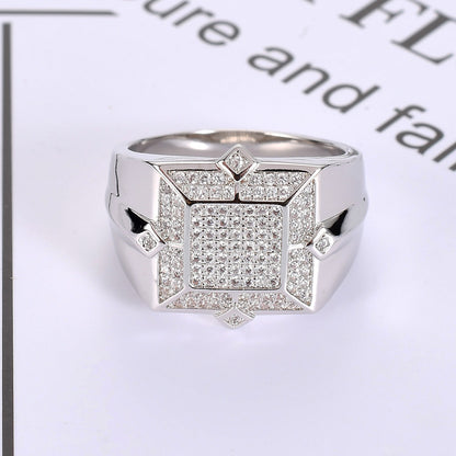 Hip Hop Geometric Cubic Zirconia Ring for Men