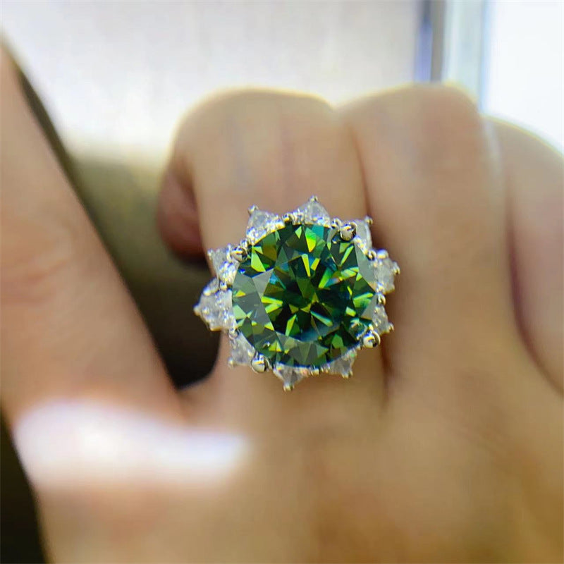 Green Moissanite Halo Ring for Women, Geometric U Shape Engagement Ring, 3 Carat and 10 Carat Statement Ring product image