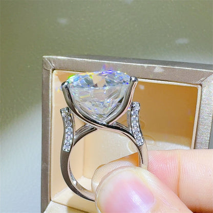 Round Moissanite Ring for Women, Six-Prong Solitaire Engagement Ring Style, Oversized Statement Promise Ring
