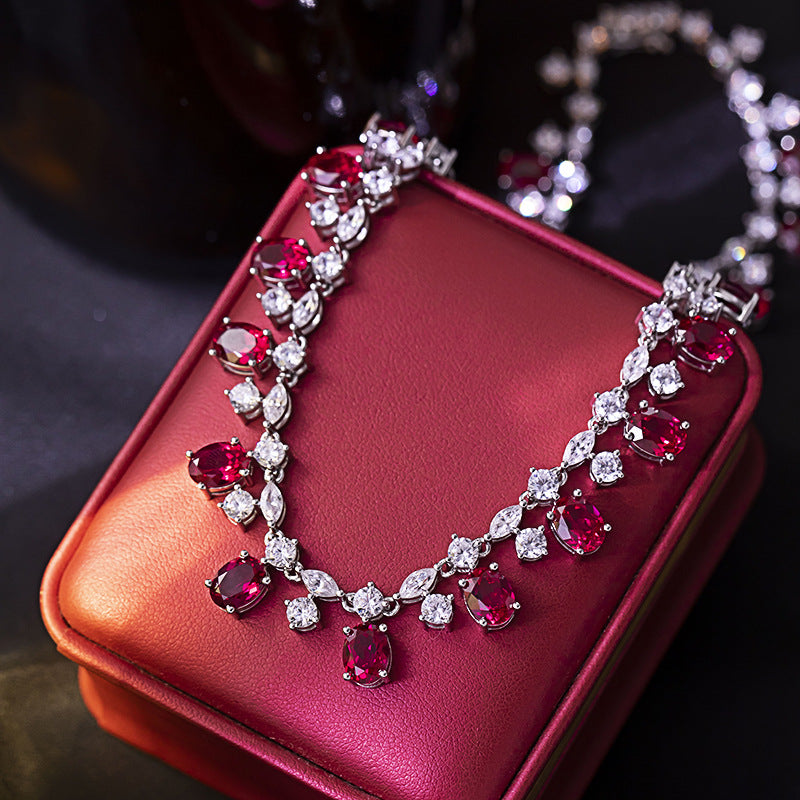 Vintage Red Oval Stone Tennis Bracelet, Silver-Tone Jewelry for Women product image