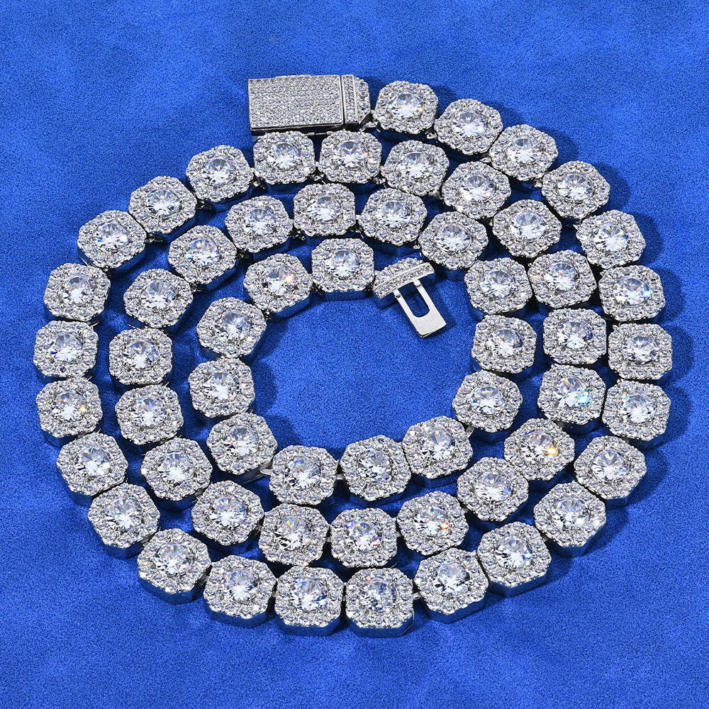10 mm Square Cluster CZ Link Hip Hop Necklace with Copper Base - CHA091 product image