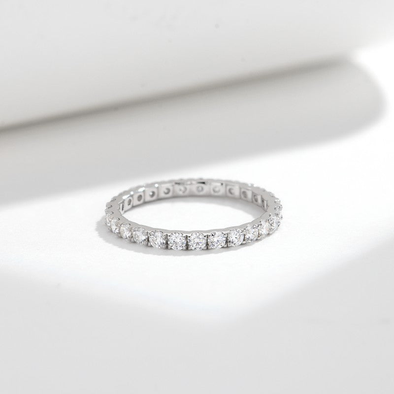 Round Moissanite Eternity Ring, S925 Silver Gold-Plated Stackable Wedding Ring for Women product image