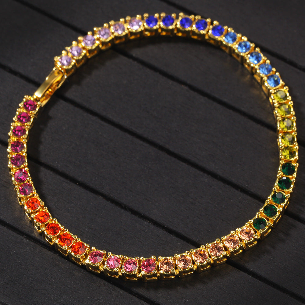 Unisex Rainbow Crystal Tennis Bracelet 8 Inch - Gold Plated or Silver Plated Elegant Statement Chain