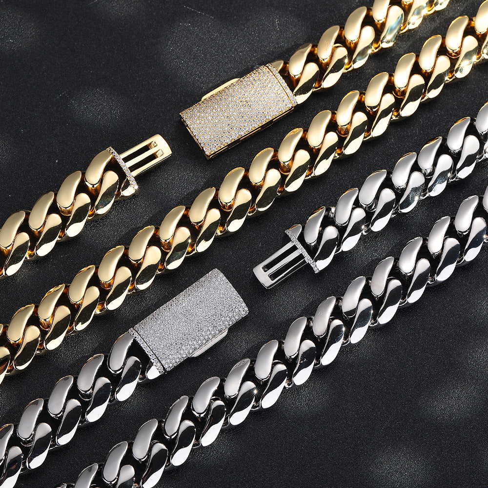 Unisex Cuban Link Chain Bracelet and Necklace, Sparkling Box Clasp, Curb Chain in Multiple Widths