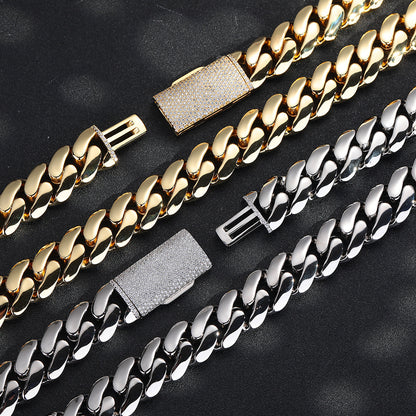 Unisex Cuban Link Chain Bracelet and Necklace, Sparkling Box Clasp, Curb Chain in Multiple Widths