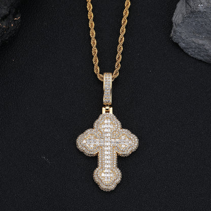 Cross Pendant Necklace with Cubic Zirconia, 3mm Twisted Rope Chain, 24 Inch, Gold Tone / White Gold Tone