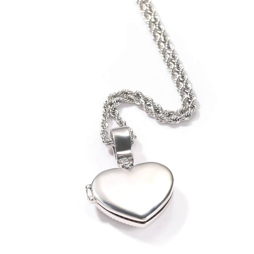 Iced Out Heart Pendant Necklace with Cubic Zirconia Twisted Chain for Women and Men