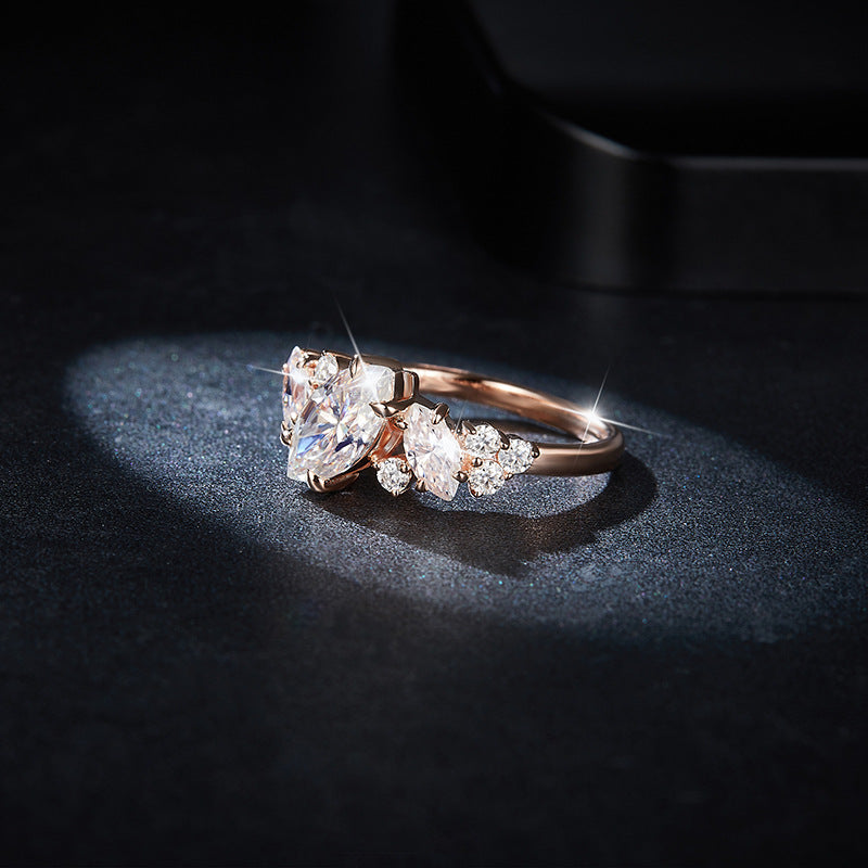 Moissanite Ring for Women, Marquise Asymmetrical Rose Gold Tone Engagement Ring, Elegant Promise Ring, 2026 Trend Jewelry product image