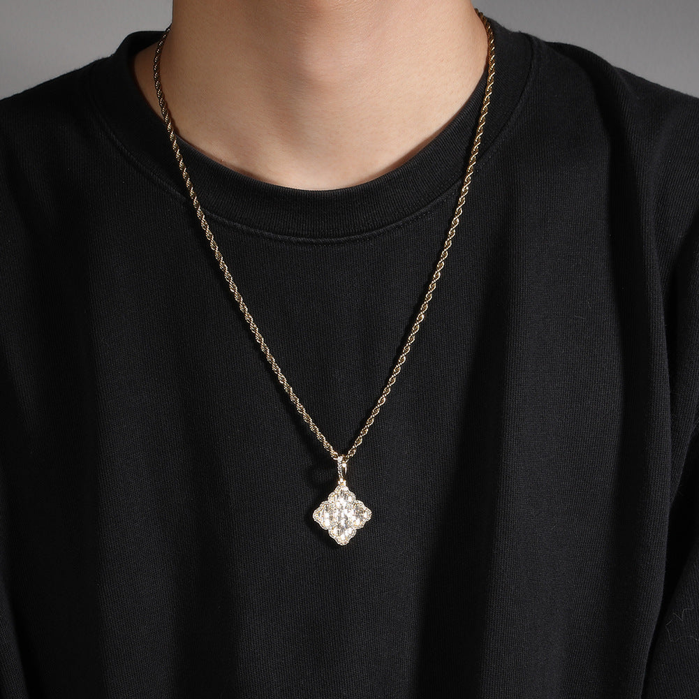 Leaf Pendant Necklace with Cubic Zirconia on 24 Inch Twist Chain for Women - Gold or Silver Tone Statement Jewelry
