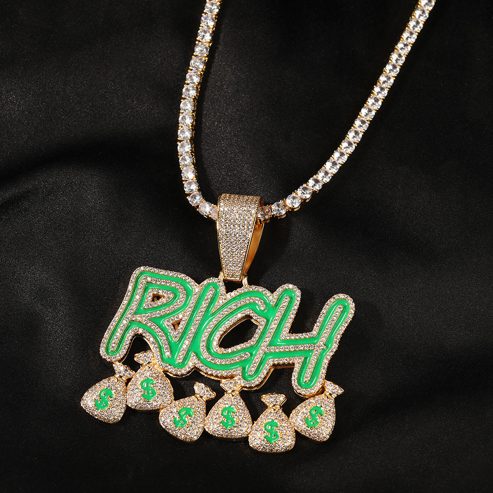 Iced Rich Letter Pendant Necklace for Women - Gold Plated or Silver Plated 24 Inch Twisted Chain Statement Charm Necklace product image