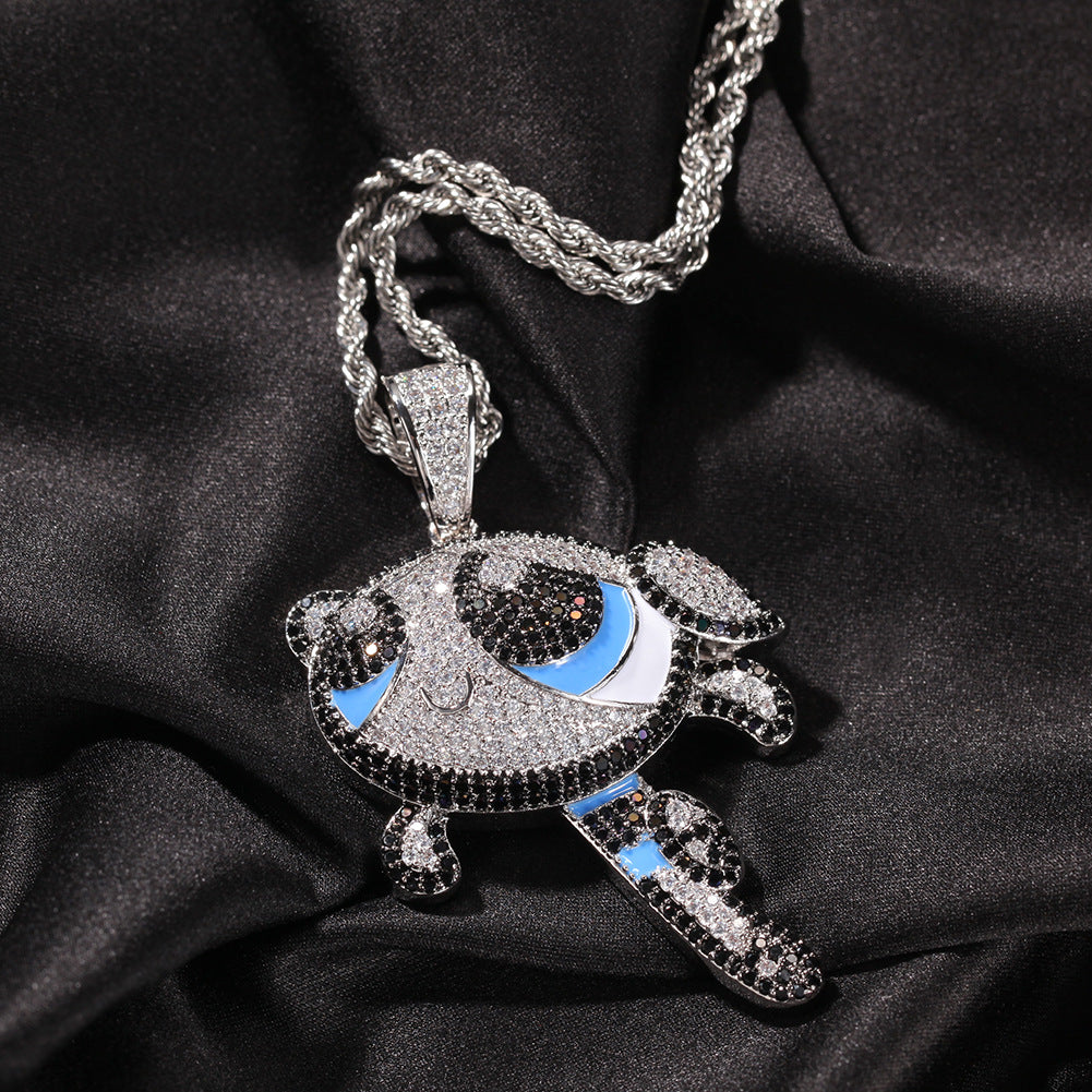 Cute Cartoon Cubic Zirconia Pendant Necklace for Women with 24 Inch Twist Chain