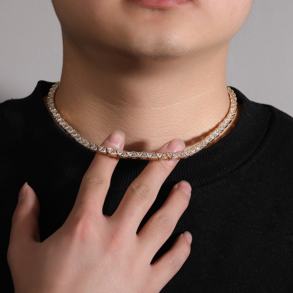 Men’s Iced Triangle Cubic Zirconia Chain Necklace in Gold or Silver Tone