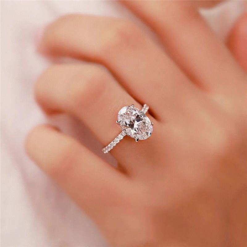 Oval Cut Moissanite Ring with Pavé Band for Women, European American Style Promise Ring product image