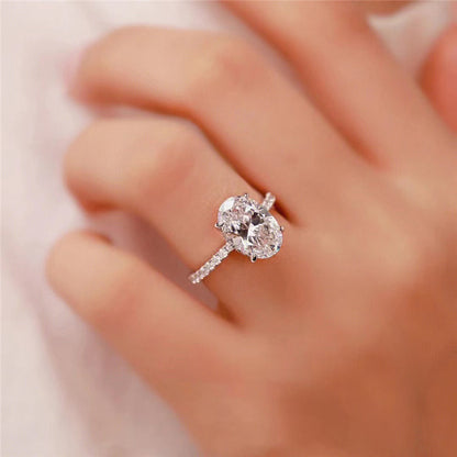 Oval Cut Moissanite Ring with Pavé Band for Women, European American Style Promise Ring