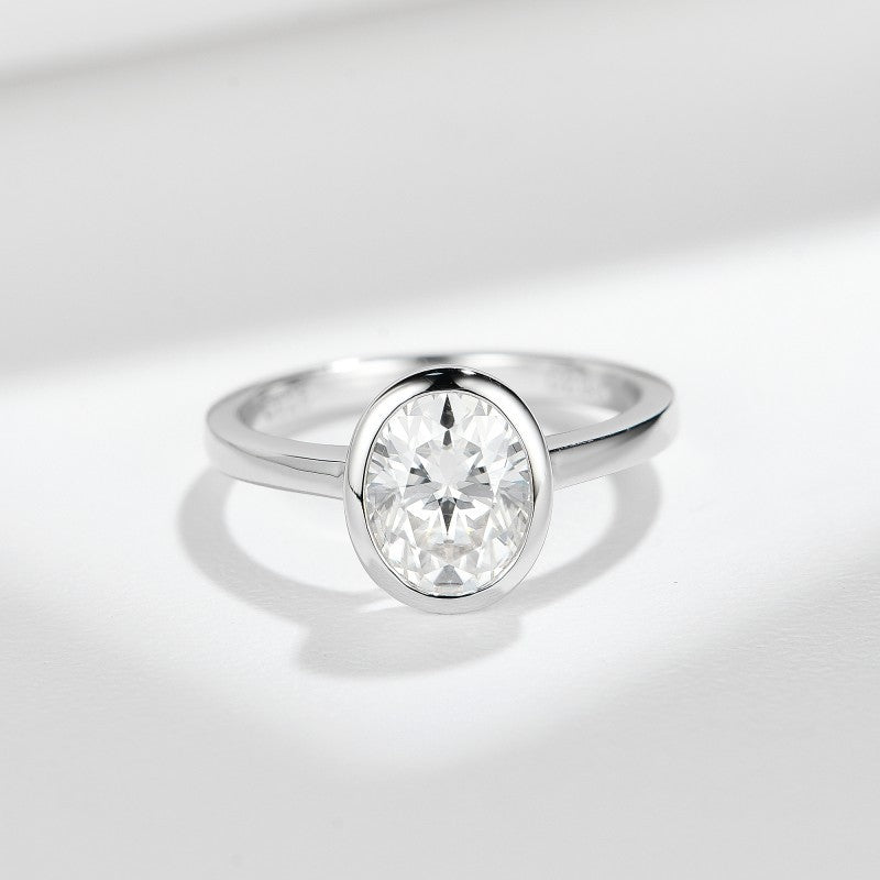 Oval Moissanite Bezel Solitaire Engagement Ring for Women, S925 18K Gold Plated Ring product image