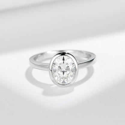 Oval Moissanite Bezel Solitaire Engagement Ring for Women, S925 18K Gold Plated Ring