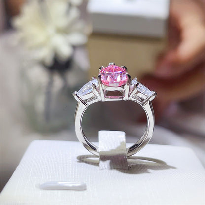 Pink Pear Cut Moissanite Ring for Women - Three Stone Engagement Style Ring, 1 Carat 2 Carat 3 Carat
